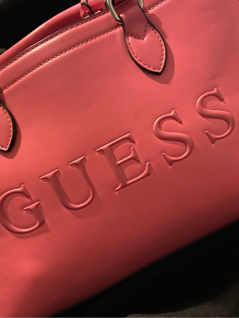 GUESS Coral Pink Embossed Logo Tote with Detachable Webbing Strap